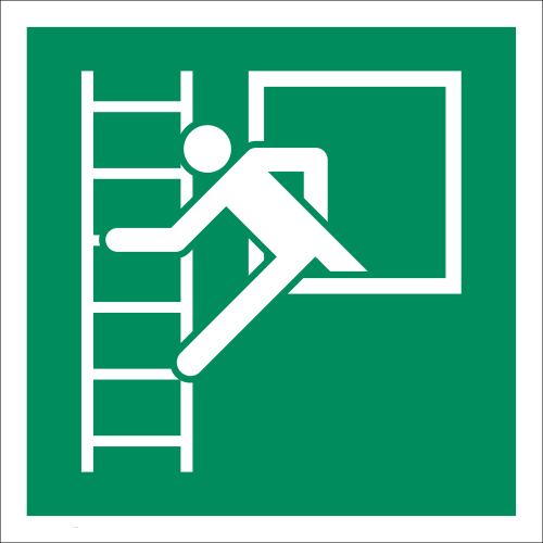 Rettungszeichen, Notausstieg mit Fluchtleiter nach ISO 7010 (E 016)